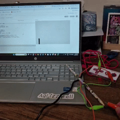 Tapping the pencil connected to the TOP - on the Makey Makey moves the small rectangle upward along the screen.